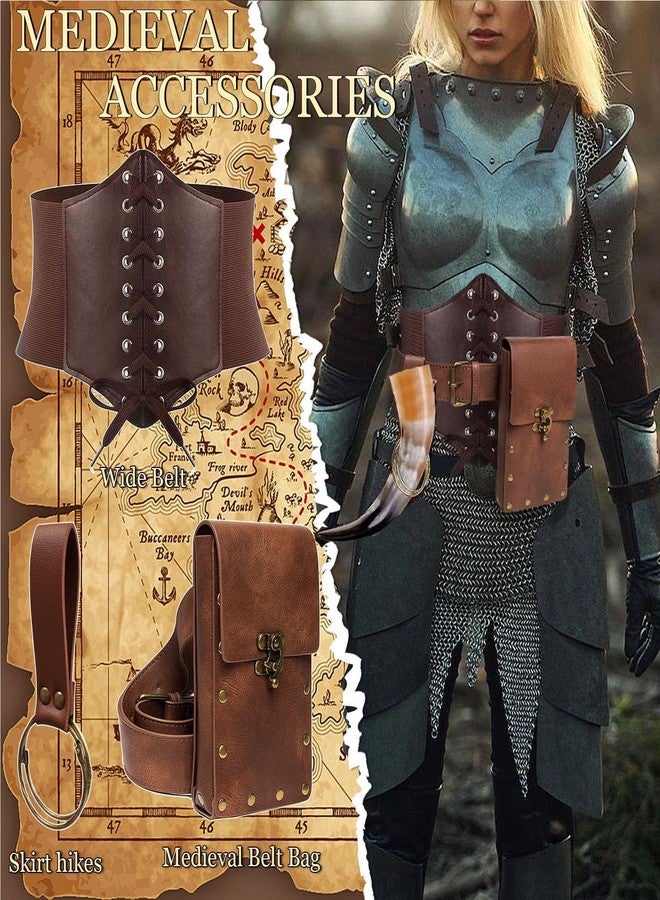 SUMGOGO Womens Corset Belt Belt Pouch Waist Bag Fanny Pack Phone Holder Medieval Renaissance Costume Accessories (Brown, S-Waist/25.6"-34") - Image 2